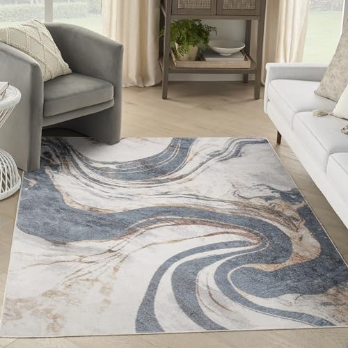 Nourison Home Astra Machine Washable Ivory Blue 4' x 6' Area Rug - Easy Clean, Non Shedding, Bed Room, Living Room, Dining Room, Kitchen (4' x 6') - color: Ivory Blue, size: 4' x 6' (Rectangular)