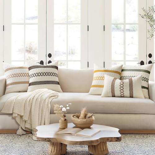 MIULEE Set of 2 Dark Brown Boho Decorative Pillow Covers 18x18 Inch | Fall, Farmhouse Couch Throw Pillows, Modern Spring Cotton Cushion Covers, Macrame Woven Home Decor for Bed Sofa Chair - color: Dark Brown, size: 18" x 18" (Pack of 2)