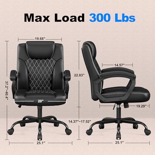 Misolant Office Chair, Executive Desk Chair, PU Leather Comfortable Executive Chairs with Fixed Armrest, Adjustable Height, Rocking Function, 360° Swivel Wheels, Black - color: Black