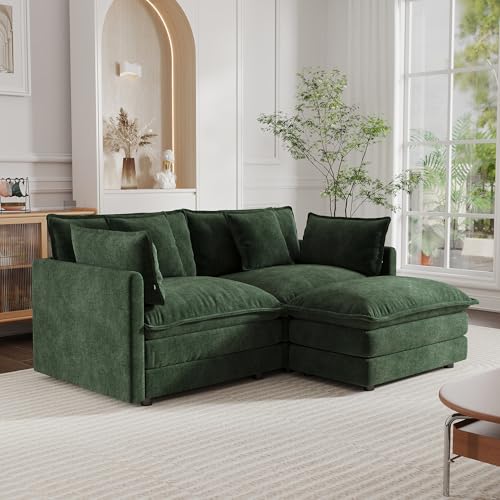 Modular Sectional Sofa, 76.4 Inch L Shaped Couch Set for Living Room, Loveseat Comfy Cloud Couches with Movable Ottoman, DIY Combination, Chenille, Evergreen - color: Evergreen, size: 76.4 Inch- L