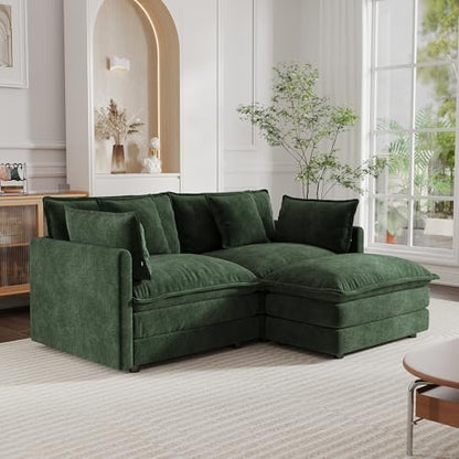Modular Sectional Sofa, 76.4 Inch L Shaped Couch Set for Living Room, Loveseat Comfy Cloud Couches with Movable Ottoman, DIY Combination, Chenille, Evergreen - color: Evergreen, size: 76.4 Inch- L