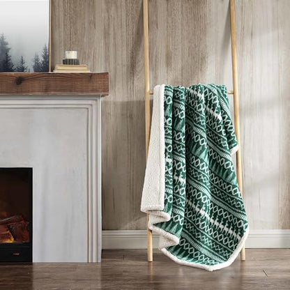 Eddie Bauer - Throw Blanket, Ultra-Soft Plush Bedding with Faux Shearling Reverse, Blanket for Couch & Bed (Alpine Fair Isle Green, 50" x 60") - color: Alpine Fair Isle Green, size: 50" x 60"