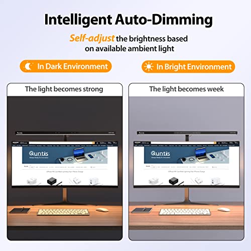 Quntis Eye-Care Architect LED Desk Lamp with Clamp for Home Office | 31.5" Wide Bright Desk Lights with Auto-Dimming, Dimmable Table Light, 2H Timer Task Lamp for Workbench Monitor Drawing Study