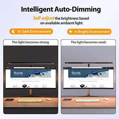 Quntis Eye-Care Architect LED Desk Lamp with Clamp for Home Office | 31.5" Wide Bright Desk Lights with Auto-Dimming, Dimmable Table Light, 2H Timer Task Lamp for Workbench Monitor Drawing Study