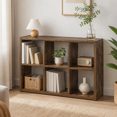 6-Cube Cubicle Bookshelf, Cube Bookcase with Open Back, Reversible Book Shelf, Cube Storage Organizer, 15 x 44 x 30, for Living Room, Home Office, Amber Pine - color: Amber Pine, size: 6 Cube
