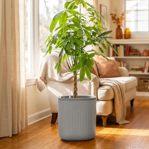 15 Inch Self-Watering Planter for Indoor Plants – Large Modern Plant Pot with Built-In Water Reservoir, Ideal for Monstera, Fiddle Leaf Fig, Palms & Peace Lily, Without Trellis (1, Fog Gray) - color: Fog Gray