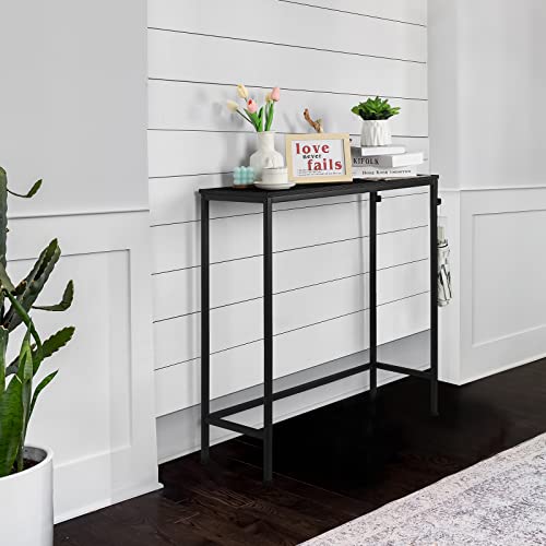 Narrow Console Table Small Entryway Table, for Small Spaces, Black | Narrow Hallway Table, 31.5" Thin Sofa Table, for Bedroom, Living Room, Multifunctional Accent Table, with 2 Hooks - color: Black