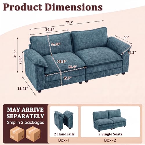 JUMMICO 79" Loveseat Sofa, Cloud Couch, Deep Seat, Dark Blue | Comfy Chenille, Double Layer Cushion, Wide Armrest, High-Density Foam, 2 Seat Couch for Living Room Apartment, Small Spaces - color: Dark Blue, size: Loveseat Sofa