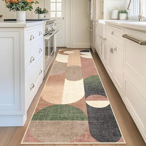 Modern Runner Rug 2x8 Long Modern Washable Rug Runners for Hallway | Rugs for Bedroom Entryway Bathroom Kitchen,Non Slip Retro Orange Geometric Floor Carpet - color: Geometric Orange, size: 2'x8'