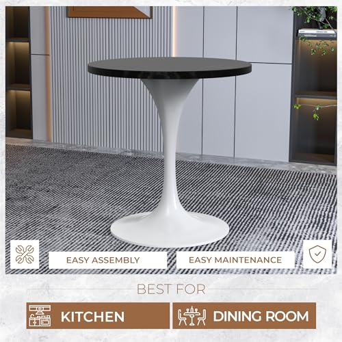LeisureMod Verve Modern Round Dining Table,Tabletop with Pedestal Base, Contemporary Kitchen & Dining Room Table, Mid-Century Breakfast Nook Table (White Base, Black Marble) - color: Black Wood, size: 27 inch Wide
