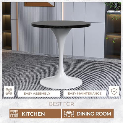 LeisureMod Verve Modern Round Dining Table,Tabletop with Pedestal Base, Contemporary Kitchen & Dining Room Table, Mid-Century Breakfast Nook Table (White Base, Black Marble) - color: Black Wood, size: 27 inch Wide