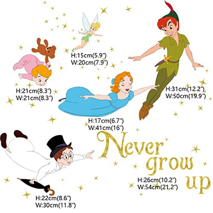 Runtoo Baby Wall Decal Stickers for Kids Bedroom Nursery Classroom | peel and stick, for boys and girls, never grow up, quotes, vinyl, removable, wall art decor