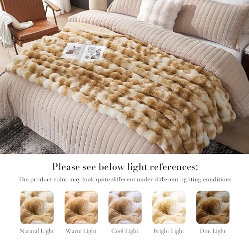 Faux Fur Throw Blanket, Ultra Soft Fuzzy Plush Bubble Blanket for Couch, Bed & Living Room, 60"x80", Tie-dye Khaki - color: Tie-dye Khaki, size: 60" x 80"