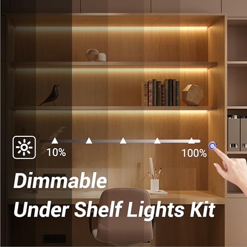 HAMRVL Shelf Lights 12V COB LED Strip Lights, 16.4ft 3000k Plug-in DIY Cut to Size Warm White LED Strip Lights, Dimmable Under Shelf Lighting for Book Shelf, Display Case, Wardrobes, Cabinets, Pantry - color: Warm White 3000k, size: 1 to 6/16.4ft