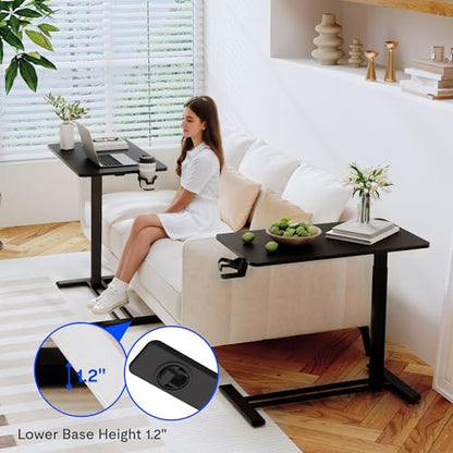 FLEXISPOT 32''Adjustable C Table Gas Spring Mobile Side End Table | Adjustable C table with Wheels, Bedside table for sofa and couch. Laptop Rolling Cart TV Tray, 31.5" W x 17.7" D,Black - color: Black, size: 32x18