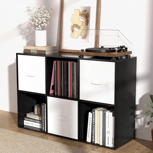 6 Cube Bookshelf with Closed Back Panel, 13.5-inch Wooden Cubby Shelves Heavy Duty - Bookcase for Living Room, Home, Office (Black) - color: Black, size: 6 Cube-13in