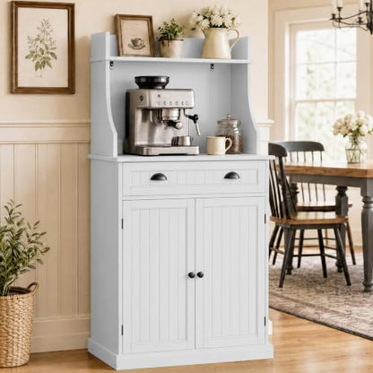 ARTPOWER 54" Kitchen Microwave Cabinet/Stand with Storage and Drawers, Pantry Storage Cabinet with Hutch & Adjustable Shelves for Kitchen, Dining Room, Living Room, Hallway in White - color: White