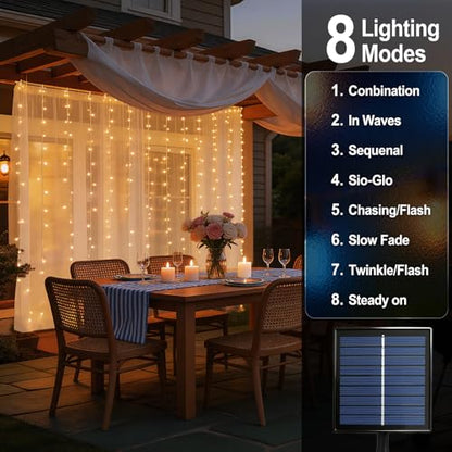 2 Pack Solar Curtain Light Outdoor, 30ft x 10ft, 660 LEDs in Total Solar Powerd String Lights Waterproof Outside for Garden Party Wedding Decór - size: 30 ft