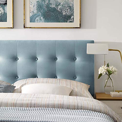 Modway Emily Queen Biscuit Tufted Performance Velvet Headboard, Light Blue - color: Light Blue, size: Queen