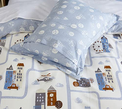 DAUAOTO Kids Duvet Cover Twin Size Set, Boys Cotton Bedding Road Map Landscape Pattern, 1 Zipper Closure 68x86 Cover + 1 Sham, Blue Town - color: Pattern 7#, size: 68"x86" Twin Cover + 1 Sham
