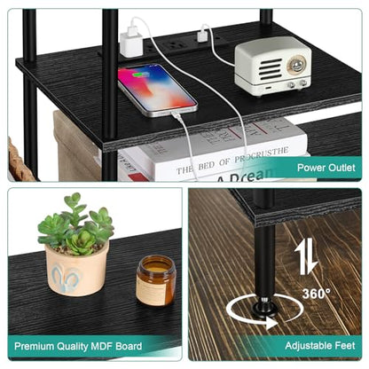 OYEAL Black Bedroom TV Stand with Power Outlets up to 50 inch TV, Small Entertainment Center Stand with Storage Modern Media TV Console Table for Living Room Bedroom - color: Black