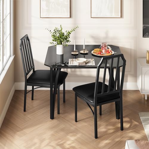 IDEALHOUSE Dining Table Set for 2, Kitchen Table Set of 2 with Upholstered Cushion Chairs, Dining Room Table Set for 2 with Kitchen Chairs, Easy to Assemble, Suitable for Apartment - (Shadow Glass) - size: 1* Table + 2* Chairs (Shadow Glass)