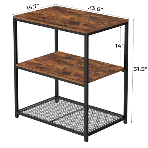 Homleke Kitchen Island with 3 Shelves, Workbench,Metal Frame | Kitchen Shelf with Large Wooden Workstation, Bakers Rack,Baker's Rack, Industrial, Rustic Brown and Black - color: Rustic Brown and Black, size: 23.6"L X 15.7"W X 31.5"H
