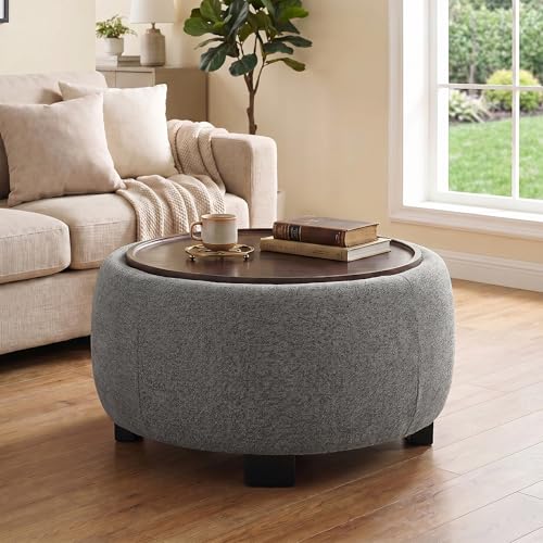 VKNOW 30" Round Storage Ottoman Coffee Table, Ottoman with Sotrage with Lift-Off Lid and Solid Wood Legs, Coffee Tables for Living Room, Bedroom, Apartments, Corners, Dark Grey - color: Dark Grey