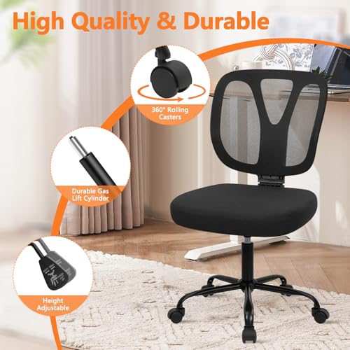 CLATINA Armless Home Office Chair, Adjustable Height Backrest Ergonomic Mesh Desk Chair with Wheels, 360° Swivel Small Computer Task Chair for Home Office, Study, Meeting Room, Black(8 Pack) - color: Black-neva, size: 8 Pack