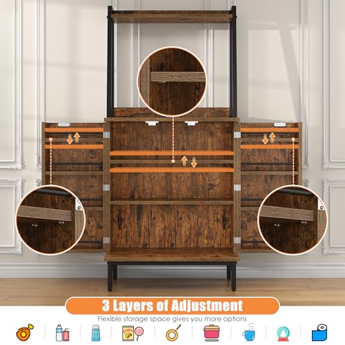 51" Kitchen Pantry Cabinet, Kitchen Storage Cabinet with Microwave Shelves, Small Coffee Bar Cabinet, Modern Kitchen Hutch with Microwave Stand, Adjustable Shelves, Food Pantry Cabinet for Dining Room - color: A-51" Retro Brown
