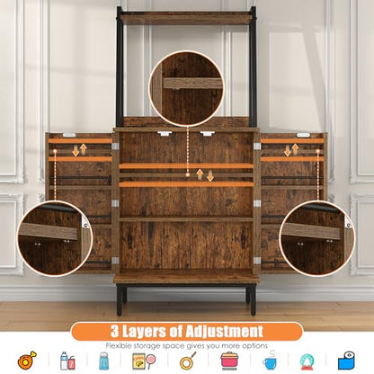 51" Kitchen Pantry Cabinet, Kitchen Storage Cabinet with Microwave Shelves, Small Coffee Bar Cabinet, Modern Kitchen Hutch with Microwave Stand, Adjustable Shelves, Food Pantry Cabinet for Dining Room - color: A-51" Retro Brown