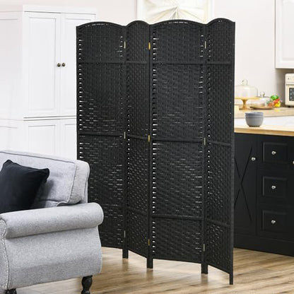 HOMCOM Room Divider 4 Panel Folding Privacy Screen 5.6' Tall Nature Wood | Freestanding Partition, Home Office, Bedroom - color: Black, size: 4 Panel