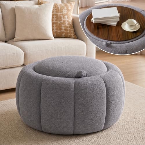 Tbfit Round Storage Ottoman - No Assembly Required, Storage & Sturdy Structure Multi-Functional Seat/Footrest for Living Room, Bedroom & Kids Room Soft Fabric for Family Home Use - color: Dark Gray-chenille