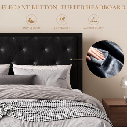SHA CERLIN Full Size Metal Bed Frame with PU Tufted Headboard, Black | Modern Design Heavy-Duty Platform Bed, No Box Spring Need, PU Leather Upholstery, Noise Free, Easy Assembly - color: Black, size: Full