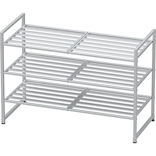 Simple Houseware 3-Tier Stackable Metal Panel Shoe Rack, Silver | 9 Pairs of Shoes Storage Organizer for Closet, Entryway, Garage & Corridor - color: Silver, style: Metal Panel