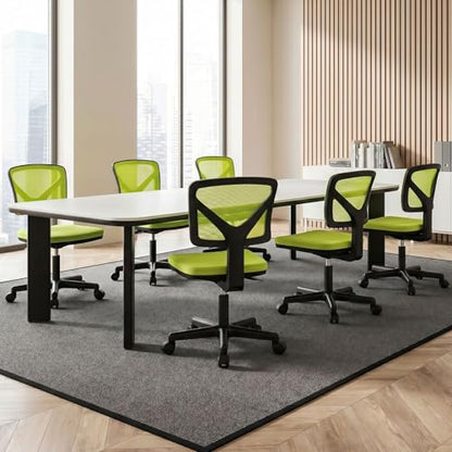 OLIXIS Armless Home Office Chair, Ergonomic Small Desk Chair | Mesh Back, Removable Washable Foam Cushion, Height Adjustable, Rolling Swivel Wheels, Small Space, Green - color: Green