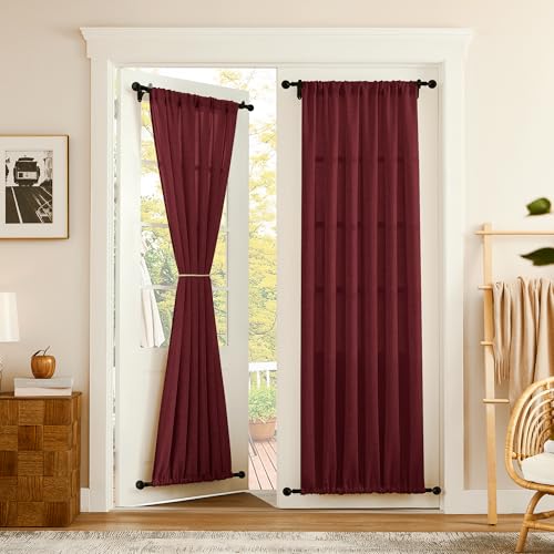 Tollpiz Linen Door Curtain Doorway Semi Sheer Curtains Closet Light Filtering Drapes Dual Rod Pocket Boho Window Curtain for Room Divider, 25 x 72 inches Long, Burgundy Red, 1 Panel - color: Burgundy Red, size: 25"W x 72"L (Pack of 1)