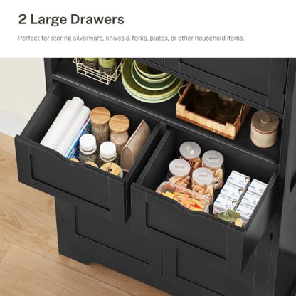 Kitchen Pantry Cabinet with Adjustable Shelf, Tall Storage Cabinet with 2 Drawers & 4 Door Shelves, Food Pantry Cabinets, for Kitchen, Dining Room, Living Room, Black - color: Black