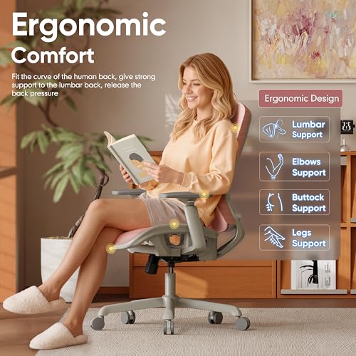 Mesh Office Chair,Ergonomic Computer Desk Chair,Sturdy Task Chair- Adjustable Lumbar Support & Armrests,Tilt Function,Comfort Wide Seat,Swivel Home Office Chair (Pink) - color: Pink
