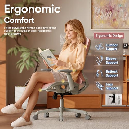 Mesh Office Chair,Ergonomic Computer Desk Chair,Sturdy Task Chair- Adjustable Lumbar Support & Armrests,Tilt Function,Comfort Wide Seat,Swivel Home Office Chair (Pink) - color: Pink