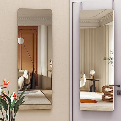 Hasipu Full Length Mirror with Lights, 56" x 16" LED Floor Mirror, Full Body Dressing Standing Mirror, Hanging Mounted Mirror for Living Room Bedroom Cloakroom, Round White