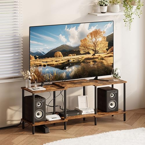 TV Stand, Entertainment Center, Industrial TV Media Console Table with Open Storage Shelves, 2 Tier TV Cabinet for Living Room, Bedroom LTS107RB - color: Rustic Brown