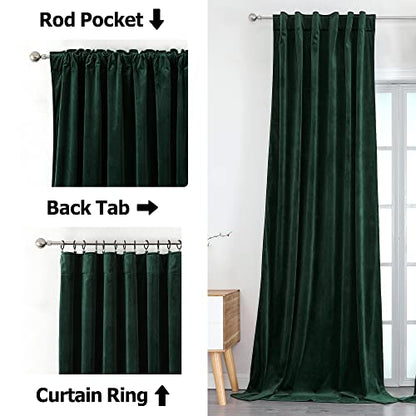 Benedeco Hunter Green Velvet Blackout Curtains 52x96, Back Tab, 2 Panels | Elegant Room Darkening Thermal Insulated Energy Saving Noise Reducing Velvet Window Drapes for Living Room, Bedroom - color: Backtab-dark Green-1, size: 52"W x 96"L (Pack of 2)