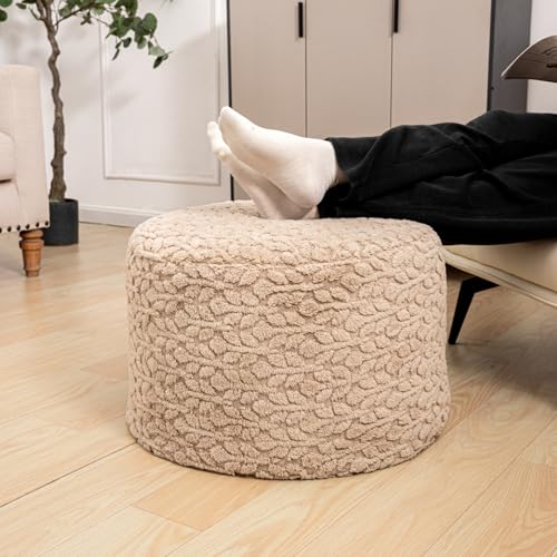 Poofieotto Pouf Ottoman Footstool 20x20x14In Couch Footrest Light Coffee | All-One Foam Pouf, Ottoman Coffee Table,Couch Foot Rest,Chair Footrest,Remov. Cover, Perfect for Living Room, Bedroom & Dorm - color: Light Coffee