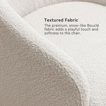 KINWELL 32" Wide Modern Boucle Swivel Barrel Chairs Set of 2, No Assembly Round Upholstered Swivel Accent Armchairs for Living Room, Bedroom (White) - color: White, style: Set of 2