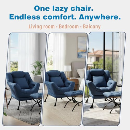Lazy Chair with Ottoman, Comfy Reading Chair for Bedroom, Blue | Comfy Bedroom Accent Chair with Washable Removable Cover and extra throw pillow for Living Room Dorm - color: Peach Royal Blue