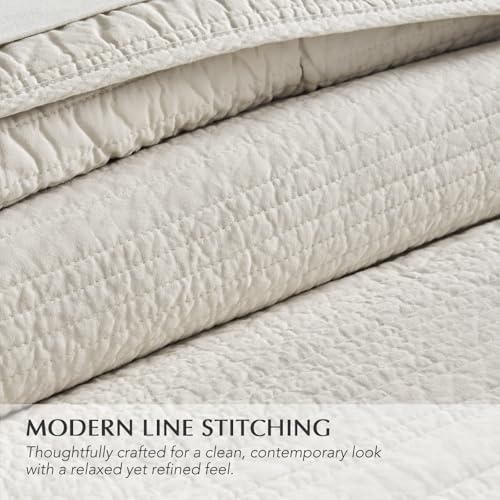 EVERGRACEHOME 100% Cotton Modern Lines Quilt Set King Size, Birch | Pre-Washed Soft Cotton, Striped Coverlet Bedspread, 3 Piece Lightweight Bedding Set for All Season, with 2 Pillow Shams - color: Birch, size: King (108" X 92")