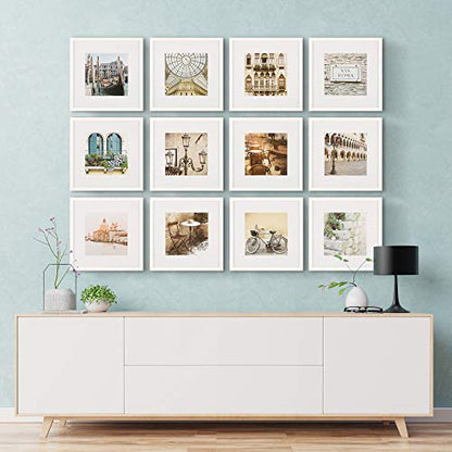 Gallery Perfect - 12-Piece White Square Photo Frame - Set with Hanging Template - Wall Gallery Kit - 16.5"x10.2"x16.7" - Square Wall Mount - Complete Set - Galley Wall - Picture Frame Set - color: White