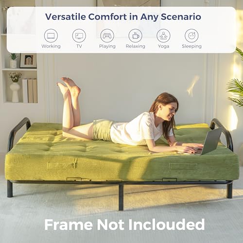 MAXYOYO Foldable Mattress, 8-Inch Tufted Futon Mattress with Handles | Tufted Floor Sofa Bed and Versatile Mattress, Carry Handles for Living Rooms or Guest Rooms, Frame Not Included, Green - color: Green