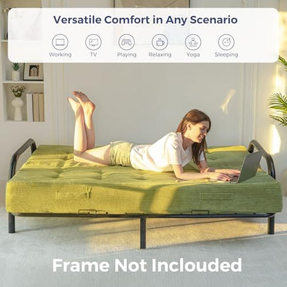 MAXYOYO Foldable Mattress, 8-Inch Tufted Futon Mattress with Handles | Tufted Floor Sofa Bed and Versatile Mattress, Carry Handles for Living Rooms or Guest Rooms, Frame Not Included, Green - color: Green